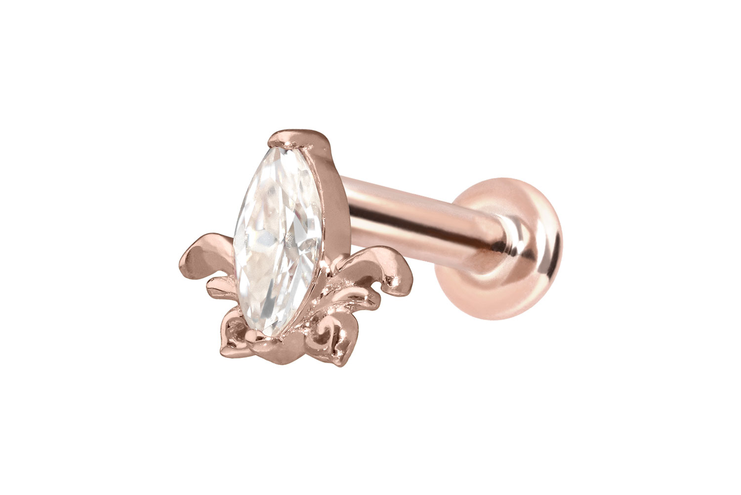 14 Karat Gold Labret Piercing mit Innengewinde MOISSANIT-LOTUSBLÜTE